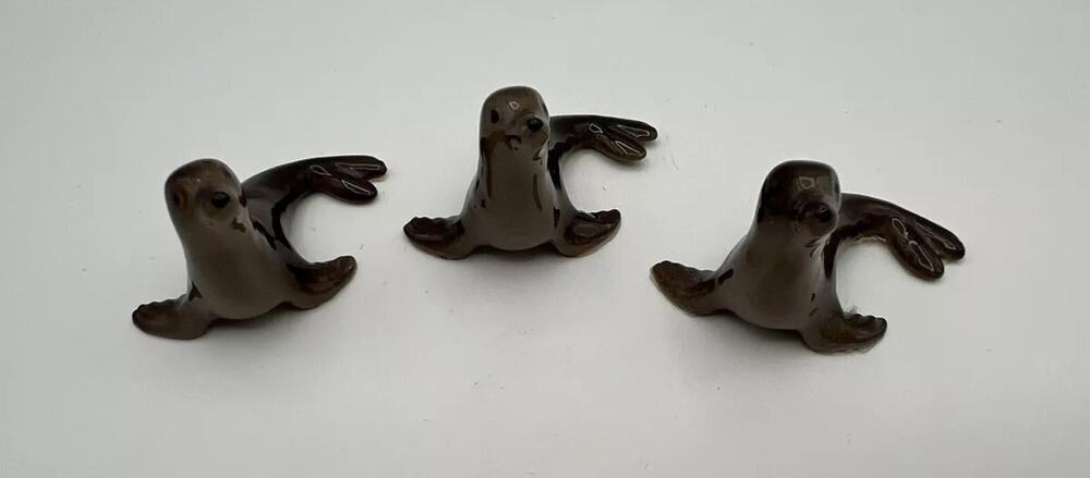 Hagen Renaker Lot of 3 Miniature Brown Seal Figurines Vintage Marine Ocean Life